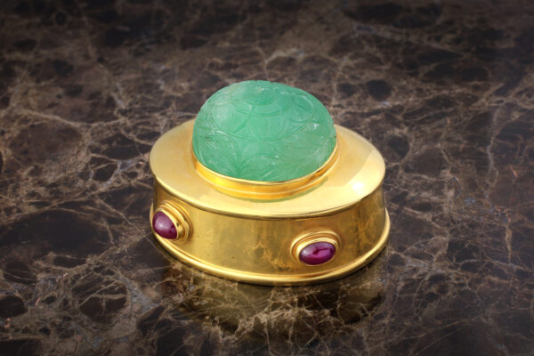 Carved Emerald, Ruby And Gold Box