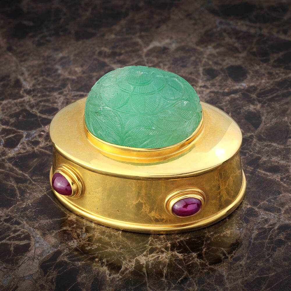 Carved Emerald, Ruby and Gold Box