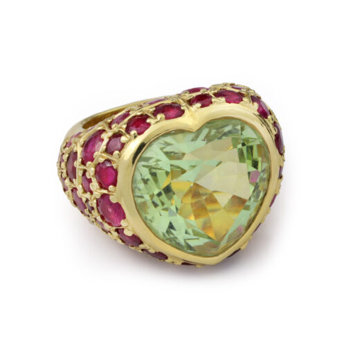 Belperron Heart Shaped Green Beryl and Ruby Ring