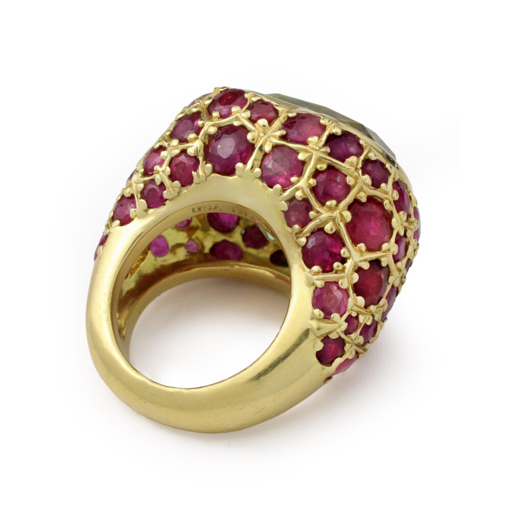 Belperron Heart Shaped Green Beryl and Ruby Ring