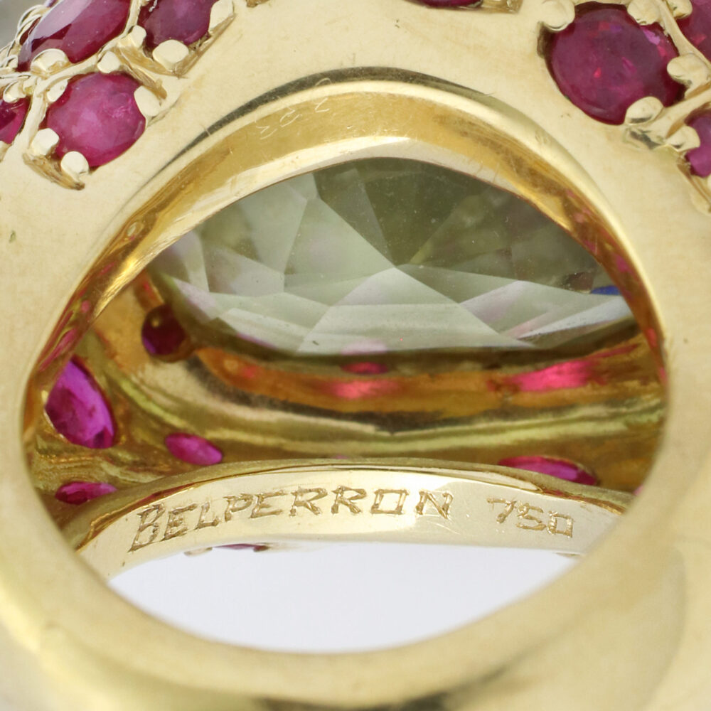 Belperron Heart Shaped Green Beryl and Ruby Ring