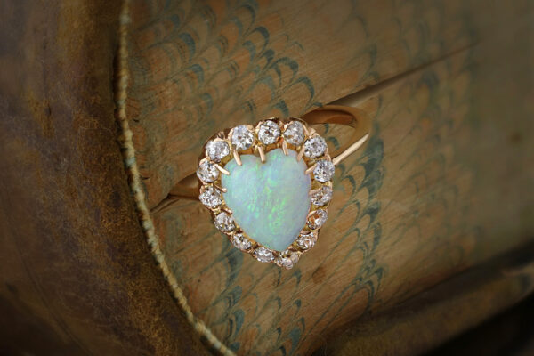 Antique Heart Shaped Opal And Diamond Ring