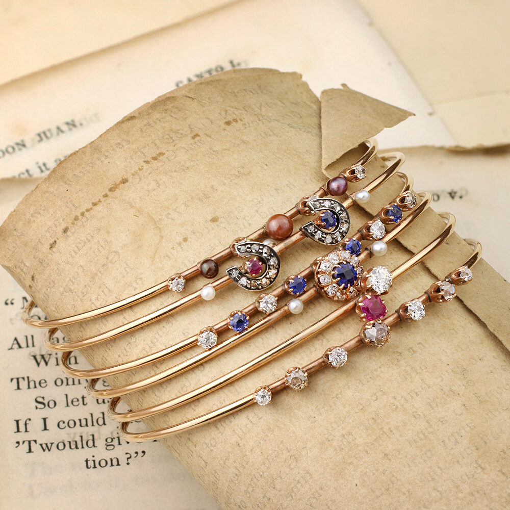 Antique Set of Multi-Gem Bangle Bracelets