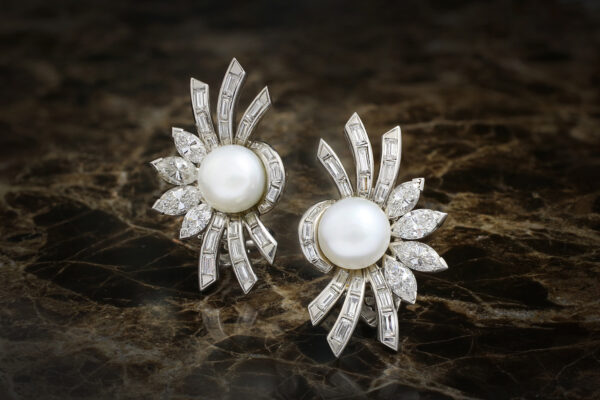 Natural Pearl And Diamond Ear Clips
