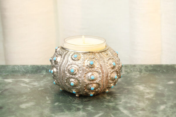Patrick Mavros Sea Urchin Turquoise and Sterling Silver Tea Light Candle Holder