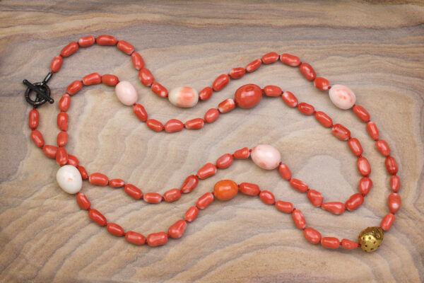 Multi-Color Coral Bead Long Necklace Attributed To Yossi Harari
