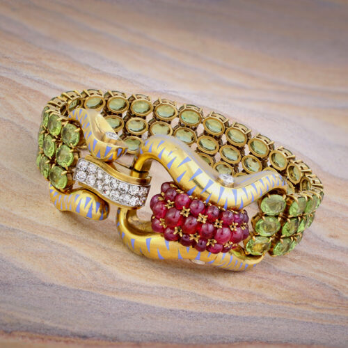 Lacloche Peridot, Ruby and Enamel Strap Bracelet
