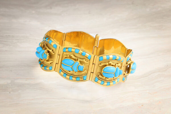 Egyptian Revival Glass And Gold Bracelet