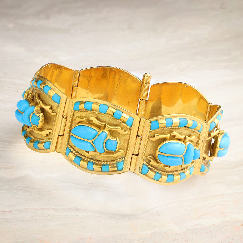 Egyptian Revival Glass and Gold Bracelet
