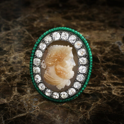 Agate Cameo, Enamel and Diamond Brooch