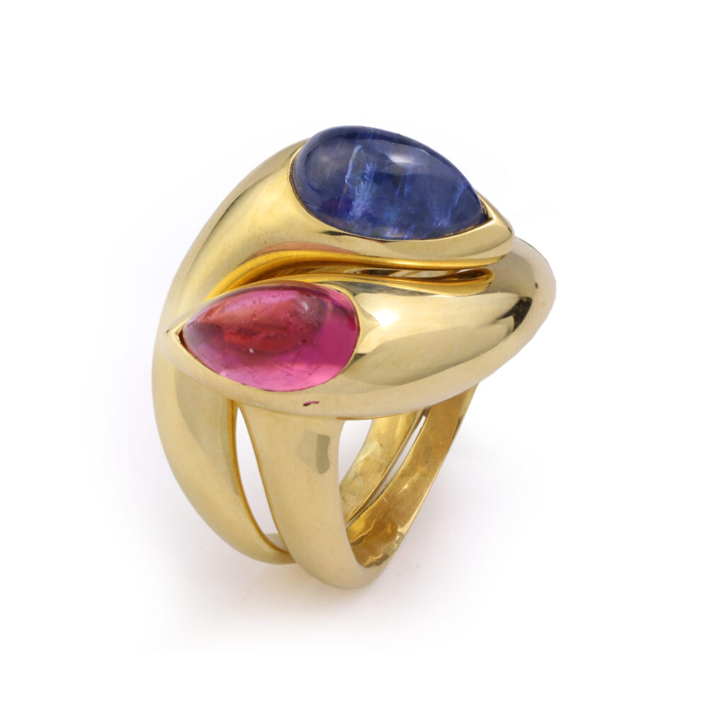 Bulgari Pink Tourmaline and Sapphire Ring Set