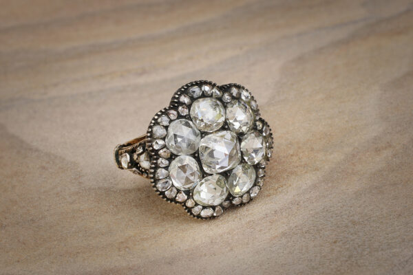 Antique Rose Cut Diamond Set Floral Cluster Ring