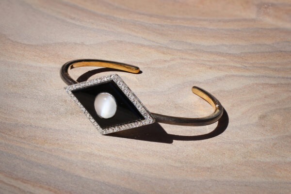 Moonstone, Onyx And Diamond Bangle Bracelet