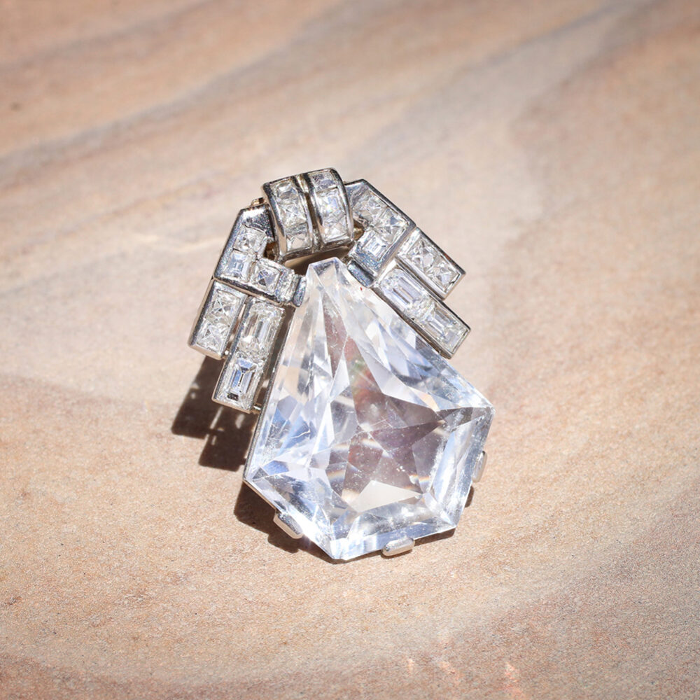 Art Deco Rock Crystal and Diamond Dress Clip