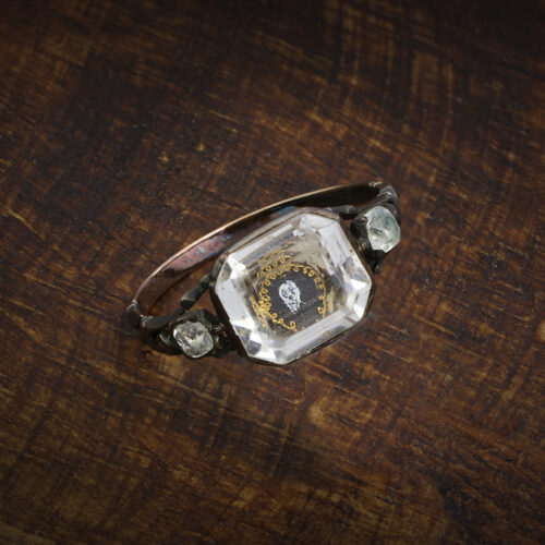 Antique Memento Mori Stuart Rock Crystal, Enamel and Gold Ring