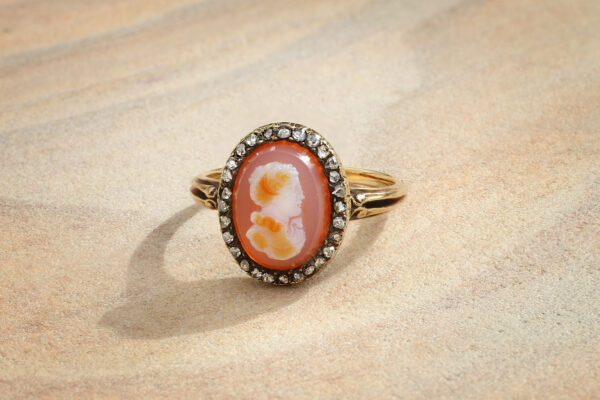 Antique Agate Cameo And Diamond Ring