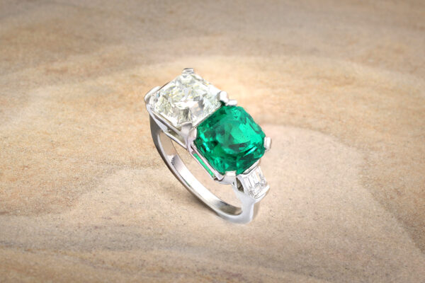 Colombian Emerald And Diamond Twin Stone Ring» Price On Request «