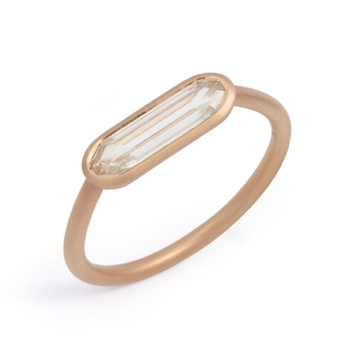 Fancy Light Brown-Yellow Rectangular cut Diamond and Rose Gold Ring