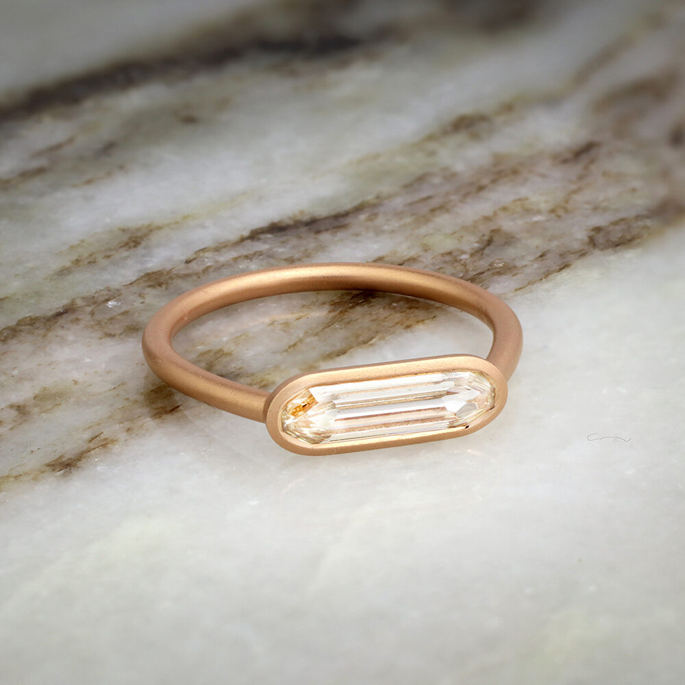 Fancy Light Brown-Yellow Rectangular cut Diamond and Rose Gold Ring