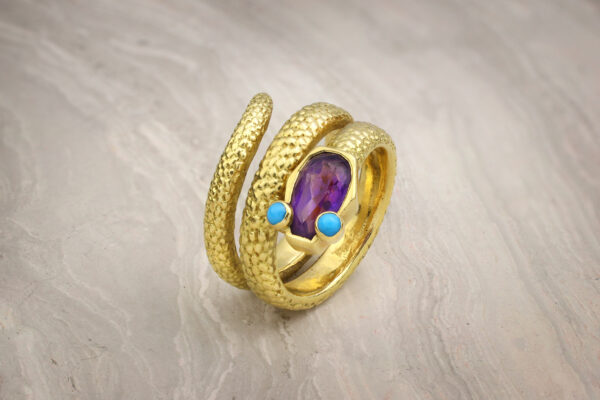 Cartier Amethyst, Turquoise And Gold Snake Ring
