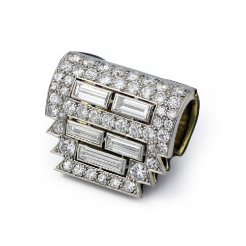Cartier Diamond and Enamel Clip Brooch