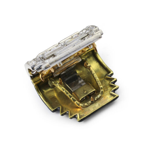 Cartier Diamond and Enamel Clip Brooch