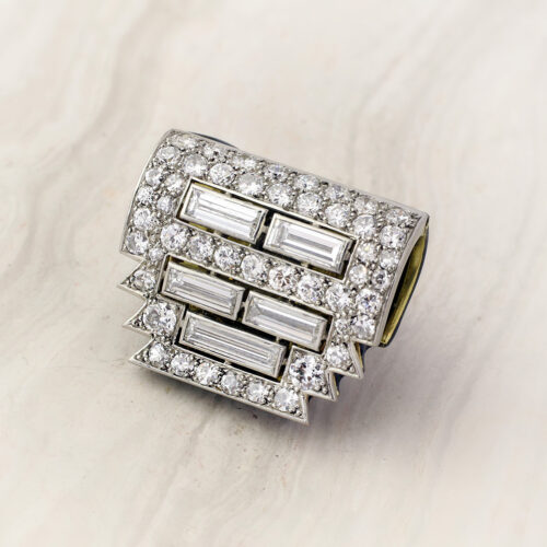 Cartier Diamond and Enamel Clip Brooch