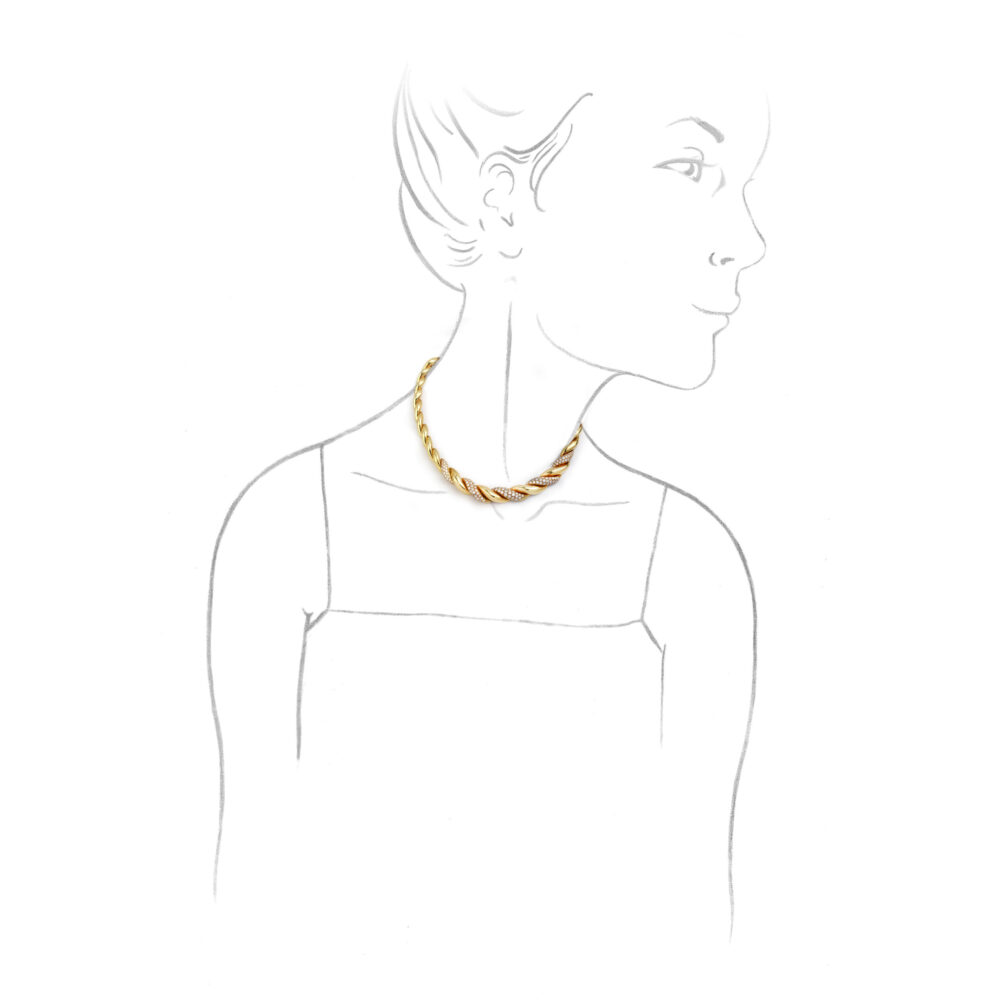 Van Cleef & Arpels Diamond and Sculpted Gold Collar Necklace