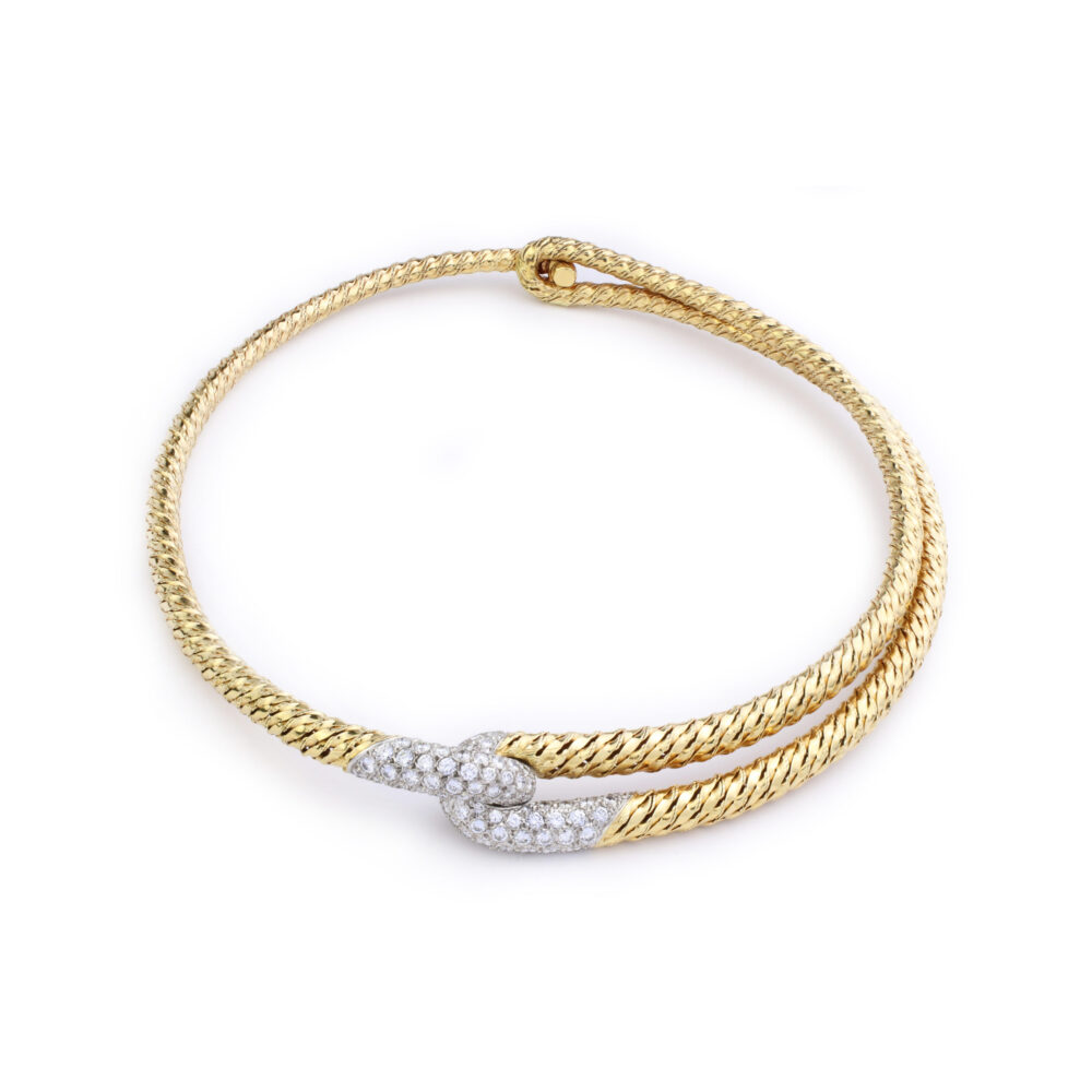 Cartier Diamond and Textured Gold Collar Necklace