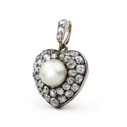 Victorian Natural Pearl and Diamond Heart Locket Pendant
