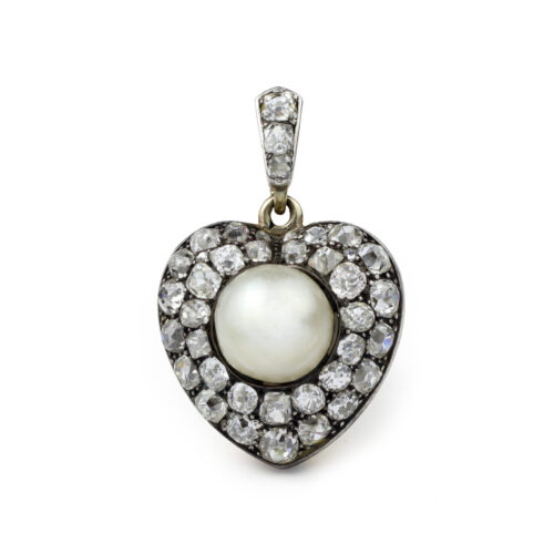 Victorian Natural Pearl and Diamond Heart Locket Pendant