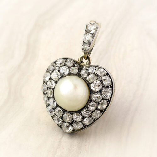 Victorian Natural Pearl and Diamond Heart Locket Pendant