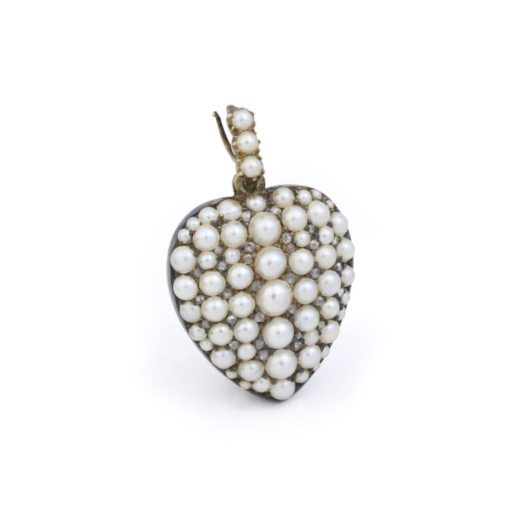 Antique Pearl and Diamond Set Heart Locket Pendant