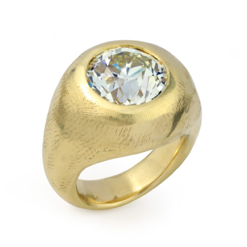 Diamond and Sculpted Hammered Gold Ring