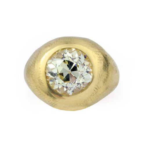 Diamond and Sculpted Hammered Gold Ring