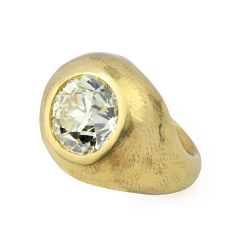 Diamond and Sculpted Hammered Gold Ring
