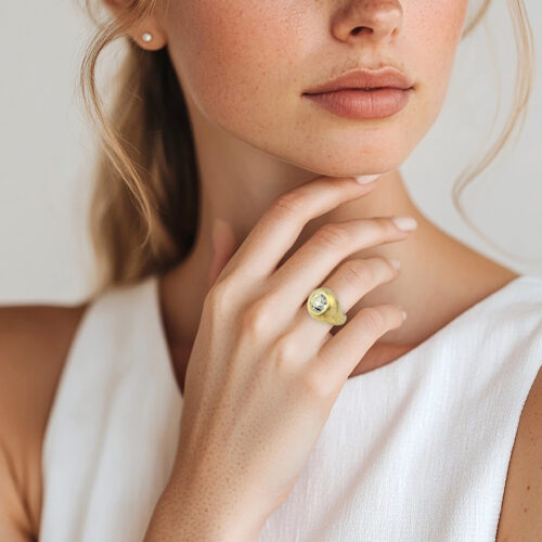Diamond and Sculpted Hammered Gold Ring