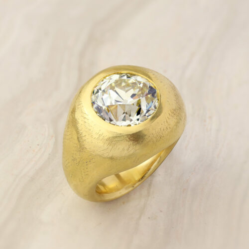 Diamond and Sculpted Hammered Gold Ring