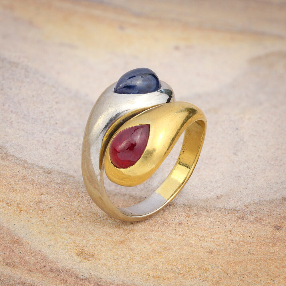 Hemmerle Ruby and Sapphire Toi et Moi Gold Ring