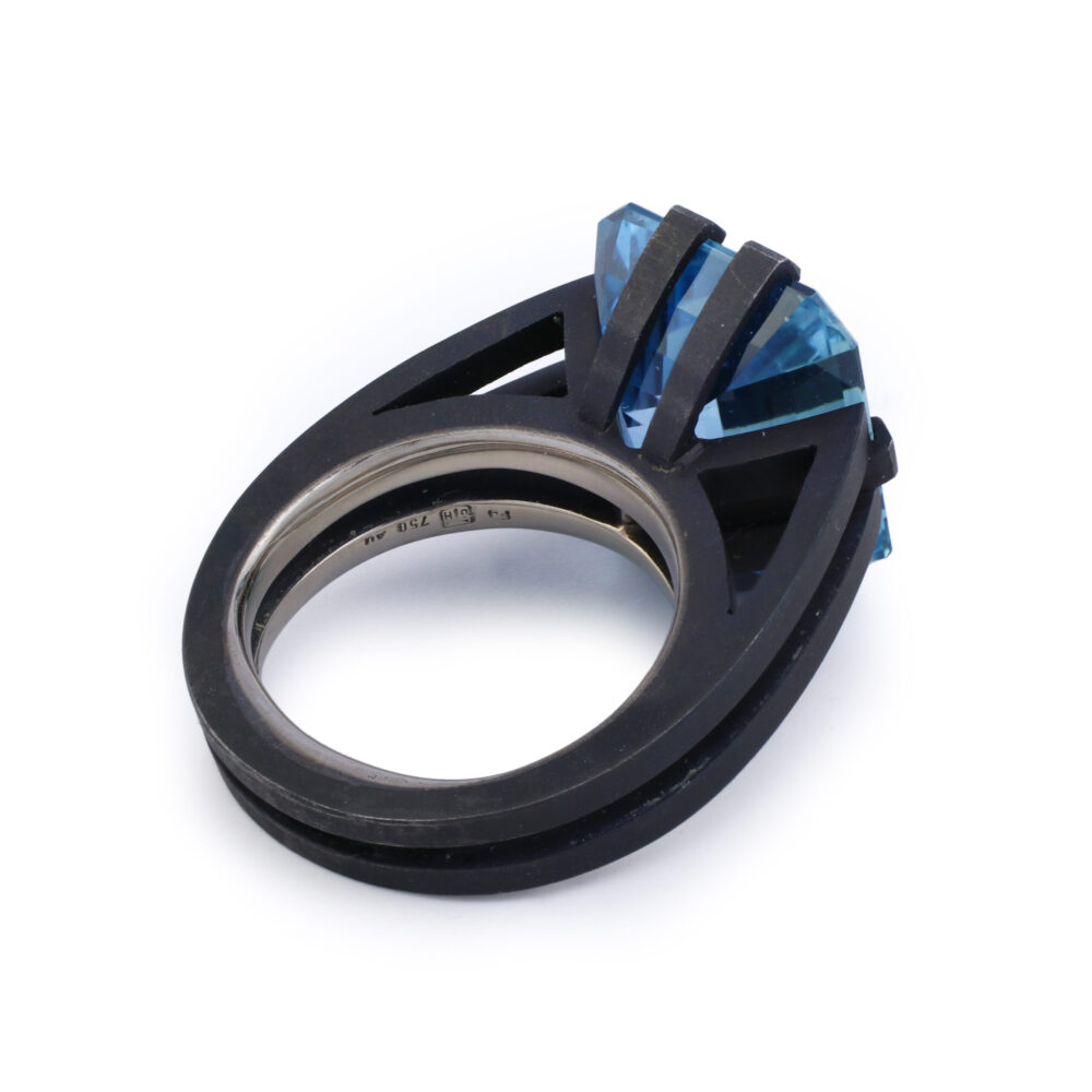 Hemmerle Aquamarine Iron and White Gold Ring