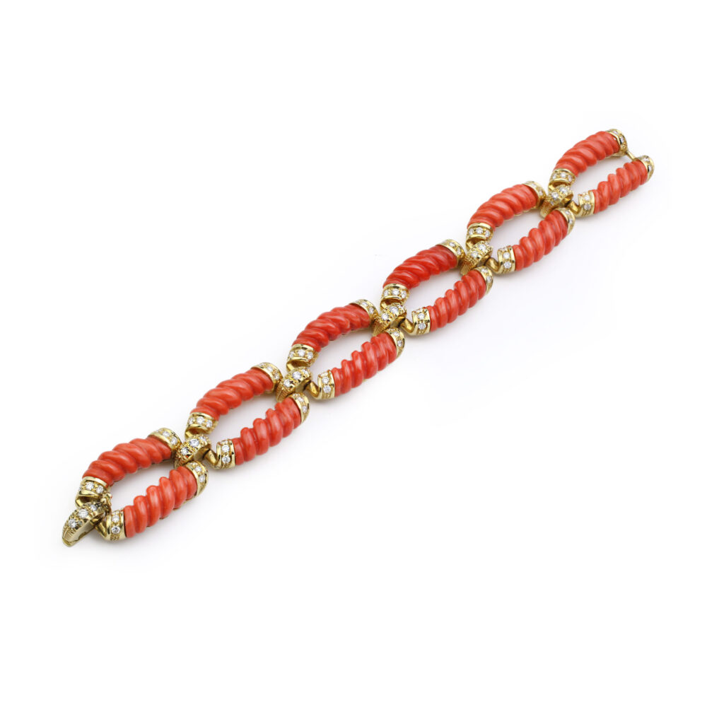 Bulgari Coral and Diamond Link Bracelet