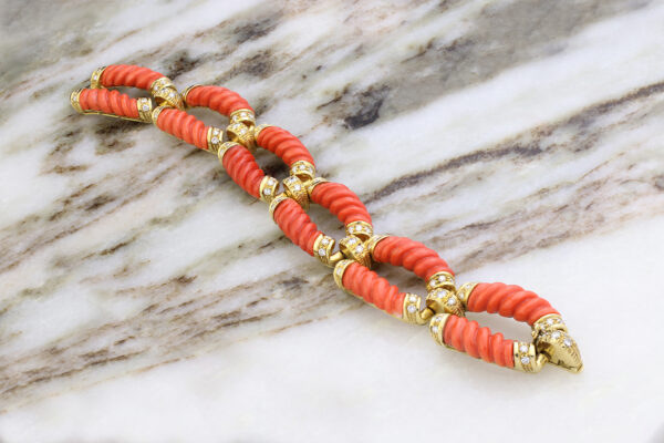 Bulgari Coral And Diamond Link Bracelet