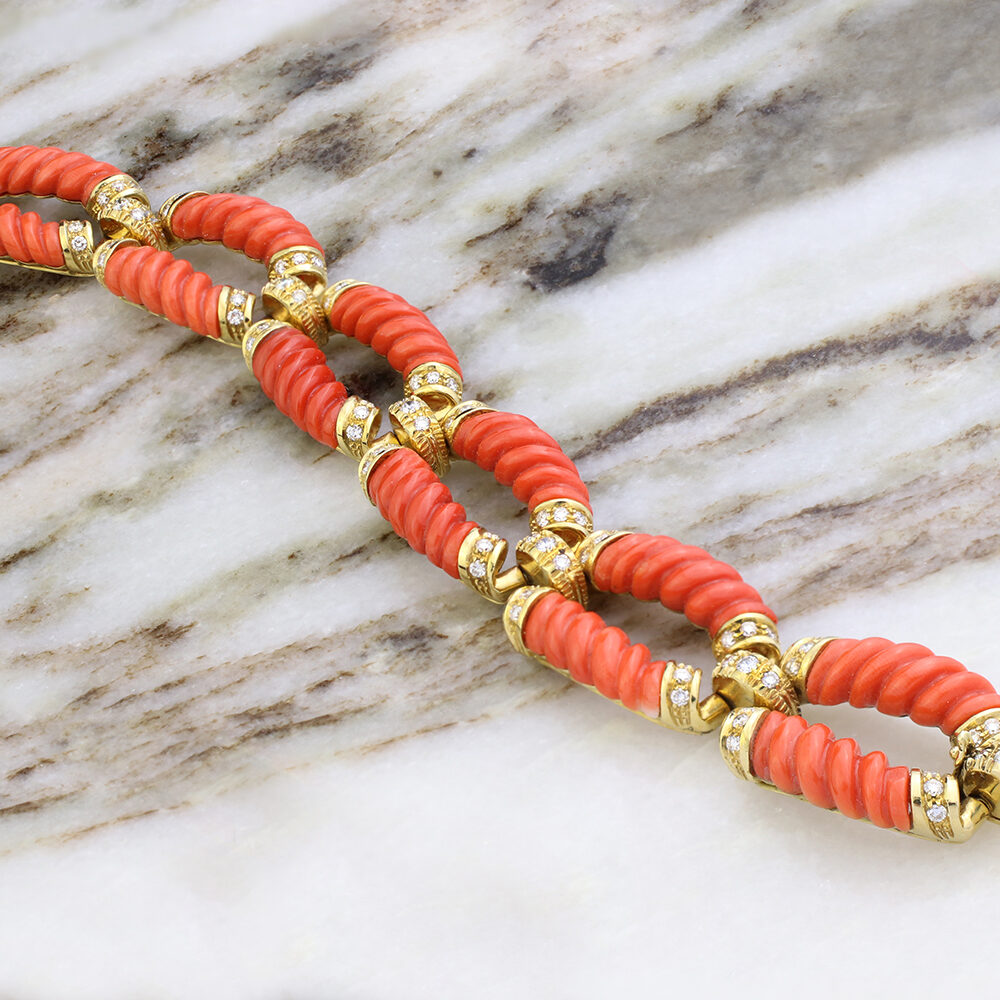 Bulgari Coral and Diamond Link Bracelet