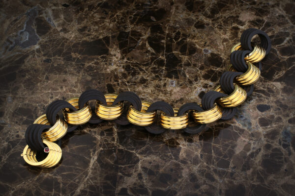 French Mid Century Gold And Wood Chain Bracelet