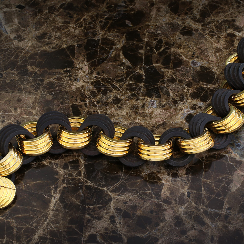 French Mid Century Gold And Wood Chain Bracelet