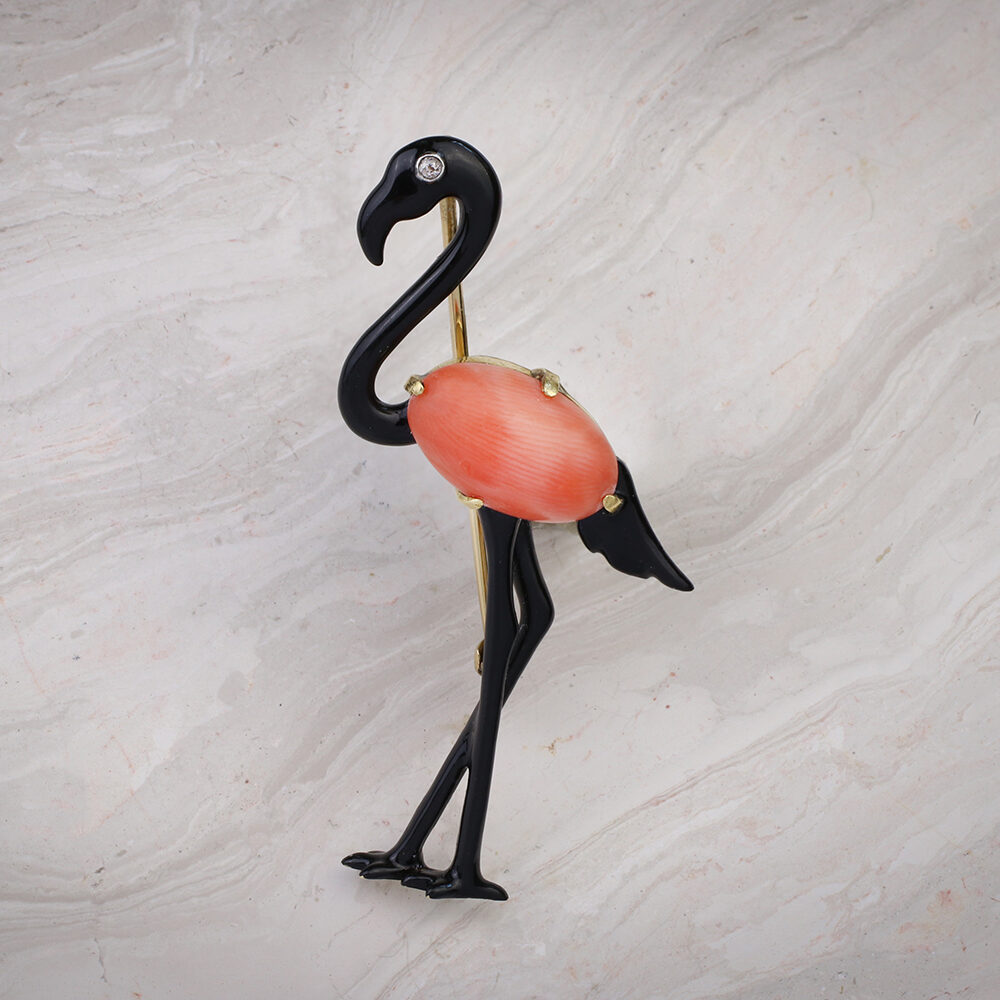 Cartier Coral, Enamel and Diamond Flamingo Brooch