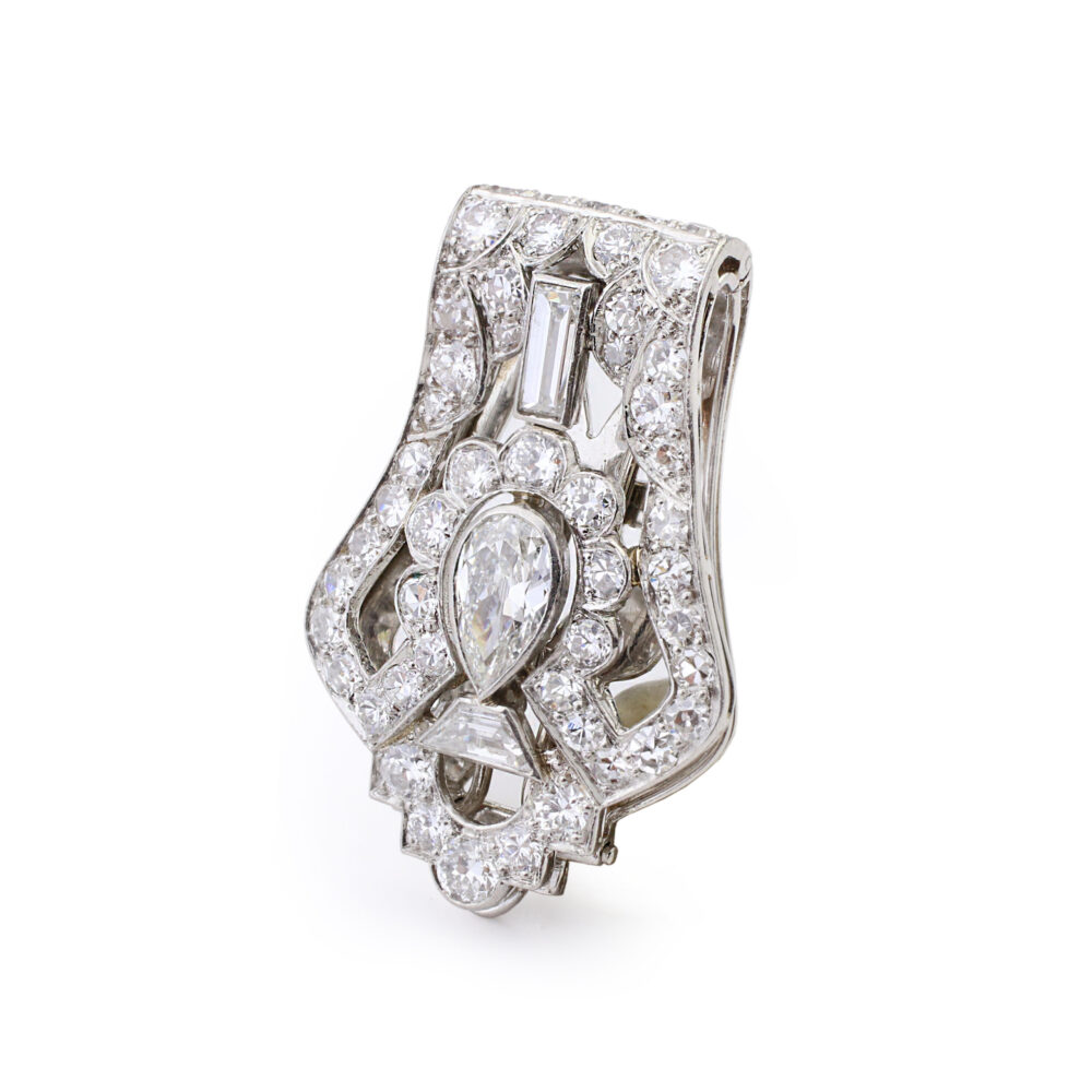 Cartier Art Deco Diamond and Platinum Clip Brooch