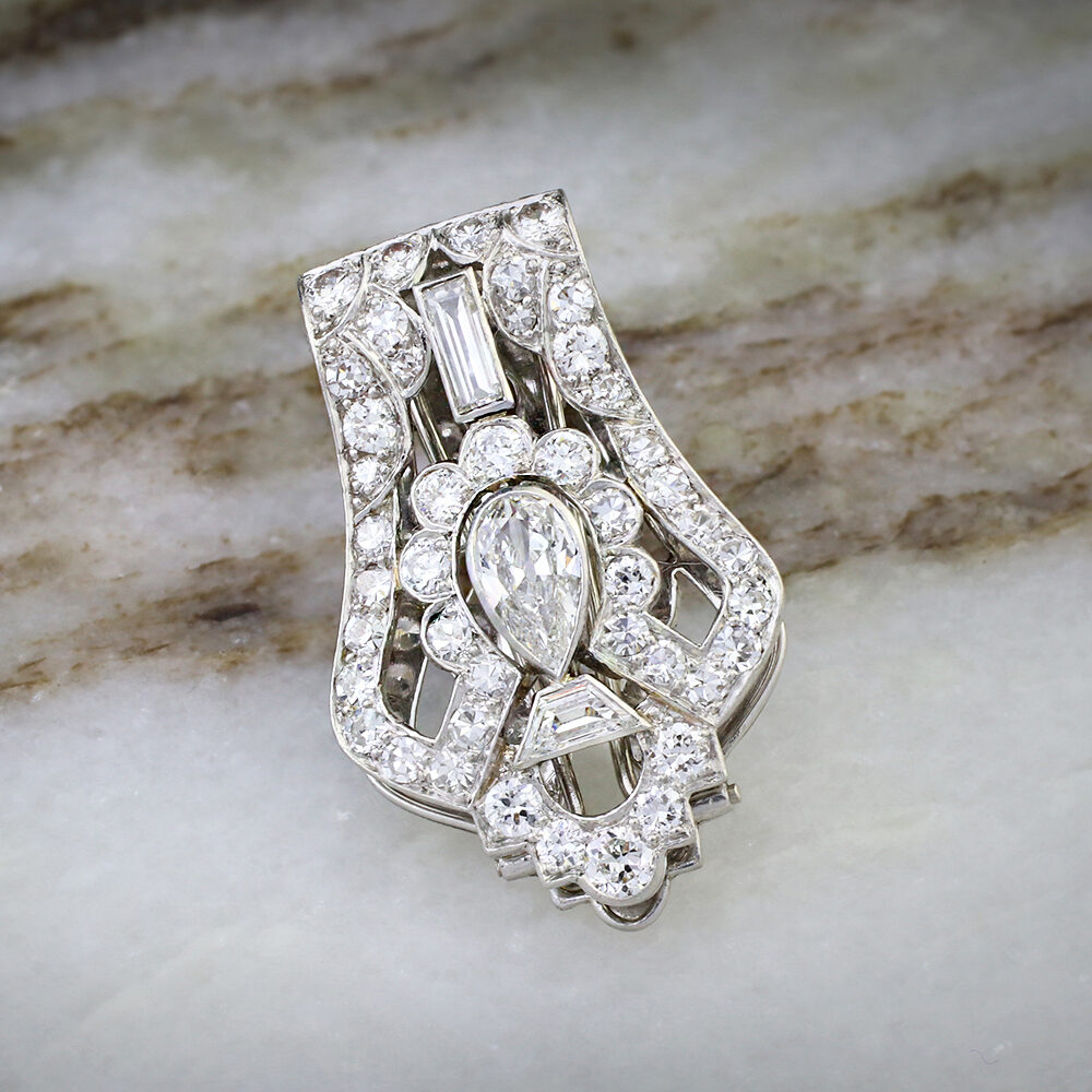 Cartier Art Deco Diamond and Platinum Clip Brooch