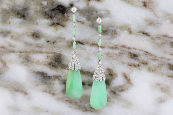 Art Deco Jade And Diamond Ear Pendants