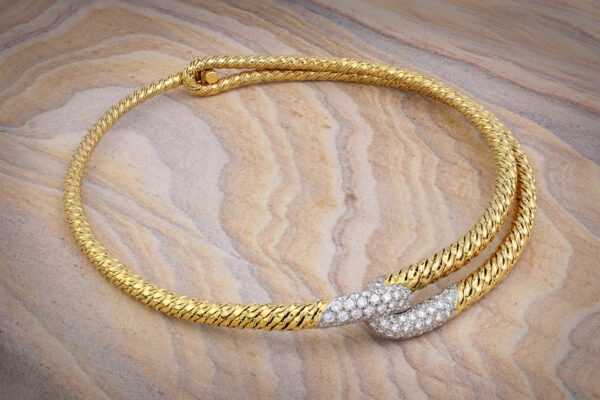 Cartier Diamond And Textured Gold Collar Necklace